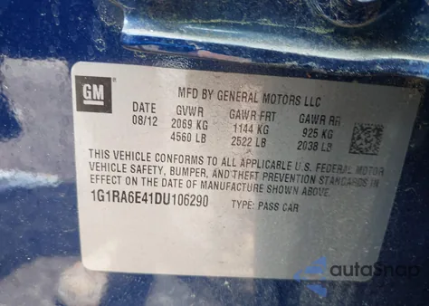 2013 Chevrolet Volt z USA, uszkodzony, nr VIN 1G1RA6E41DU106290